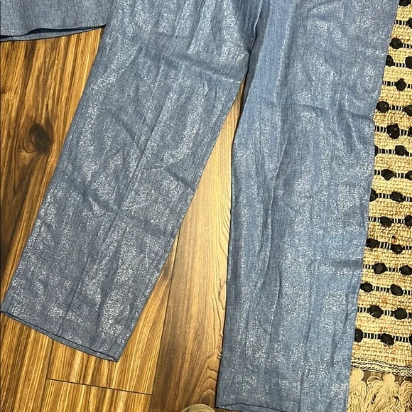 NWT Zara linen blend Modern Blue Wide-Leg Pantsuit set size M